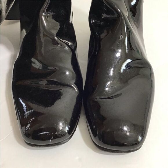 Start Weitzman Boots Black Leather Knee High Patent Leather Block Heel Size 9 - Picture 13 of 16